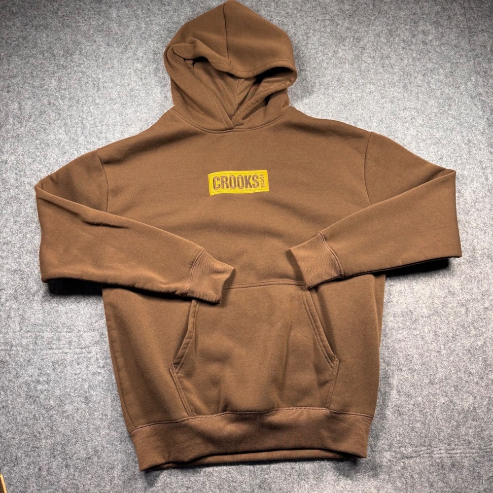 Crooks & Castles Mens Brown Hoodie Embroidered Patch Medusa Back‎ Graphic Small